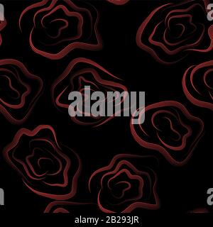 Red rose. Beautiful seamless pattern on black backdrop. Flower seamless pattern. Stock Vector