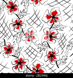 Modern black outlines of flowers, great design for any purposes. Floral texture repeat modern pattern. Seamless pattern tile. Decorative floral Stock Vector