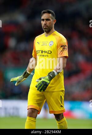 Wembley Stadium, London, UK. 1st Mar, 2020. Carabao Cup Final, League Cup, Aston Villa versus Manchester City; Goalkeeper Claudio Bravo of Manchester City - Strictly Editorial Use Only. No use with unauthorized audio, video, data, fixture lists, club/league logos or 'live' services. Online in-match use limited to 120 images, no video emulation. No use in betting, games or single club/league/player publications Credit: Action Plus Sports/Alamy Live News Stock Photo