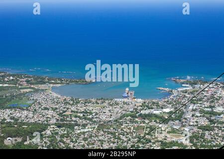 Puerto Plata, Dominican Republic - 03.10.2013: Arial view of Puerto Plata's famous cable car. Stock Photo