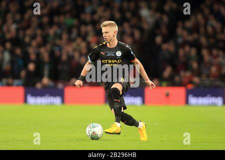 London, UK. 01st Mar, 2020. Oleksandr Zinchenko of Manchester City in action. Carabao Cup 2020 final match, Aston Villa v Manchester city at Wembley Stadium in London on Sunday 1st March 2020. this image may only be used for Editorial purposes. Editorial use only, license required for commercial use. No use in betting, games or a single club/league/player publications . pic by Steffan Bowen/Andrew Orchard sports photography/Alamy Live news Credit: Andrew Orchard sports photography/Alamy Live News