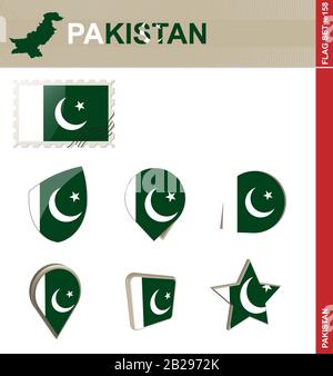 Pakistan Flag Set, Flag Set #158. Vector. Stock Vector
