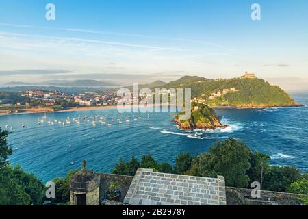 Panoramic aerial view of San Sebastian or Donostia in a beautiful summer morning, Basque country, Spain, Europe Stock Photo