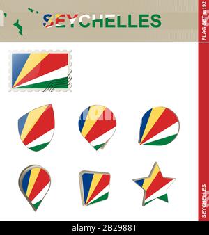 Seychelles Flag Set, Flag Set #192. Vector. Stock Vector
