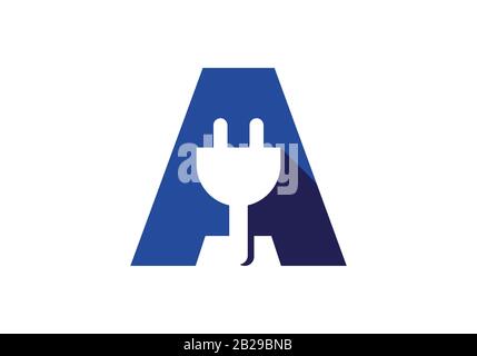 Initial A letter logo with plug sign symbol, Electricity company logo concept Stock Vector