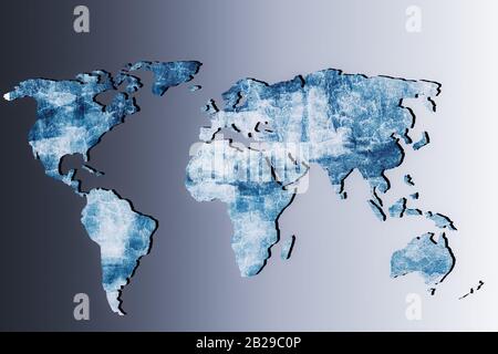 Roughly outlined world map with a gray background Stock Photo