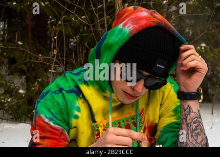 Male model modeling hoody and shirt Stock Photo