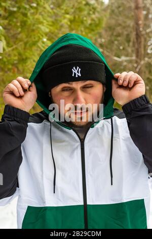 Male model modeling hoody and shirt Stock Photo