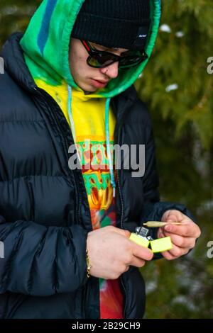 Male model modeling hoody and shirt Stock Photo