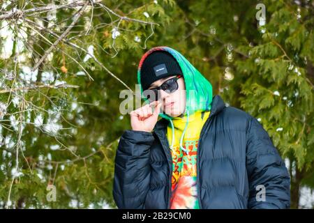 Male model modeling hoody and shirt Stock Photo