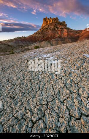 Sunrise, Bentonite Hills, Circle Cliffs, Grand Staircase-Escalante National Monument, Utah Stock Photo