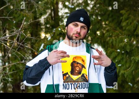 Male model modeling hoody and shirt Stock Photo