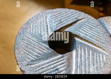 Chocolate grinding stone for Mexican-Style American Craft Chocolate Stock Photo