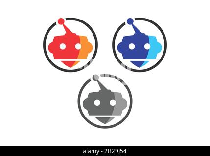 Robot logo sign in a circle on white background. Cute robot icon Vector illustration Stock Vector