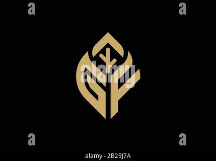 Initial letter G and F with abstract leaf logo sign symbol Stock Vector