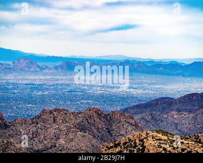 view through high desert overlooking Tucson Stock Photo