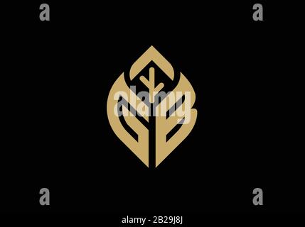 Initial letter G and B with abstract leaf logo sign symbol Stock Vector