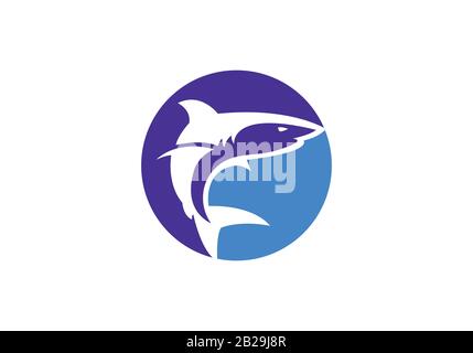 Shark branding signs. Shark logo symbol in a rounded shape. Vector illustration. Stock Vector