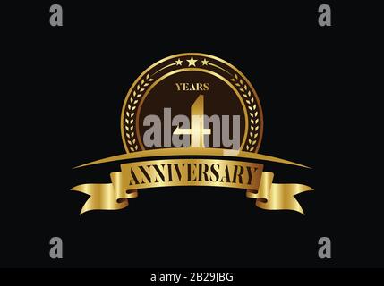 Anniversary logo template, vector design birthday celebration, Golden anniversary emblem with ribbon. Stock Vector