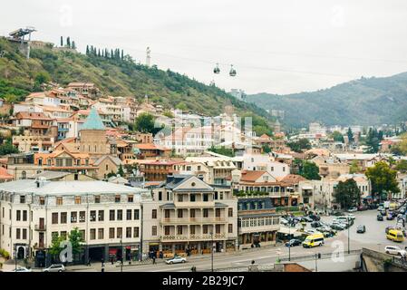 Tbilisi, Georgia - september, 2019 Panoramic view of Tbilisi city, old town and modern architecture. Stock Photo