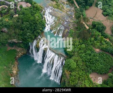 Aerial view of Doupotang Waterfall of the Huangguoshu Waterfall is located on the Baishui River in Anshun, Guizhou. Considered the Niagara Falls of Ch Stock Photo