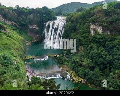 Aerial view of Doupotang Waterfall of the Huangguoshu Waterfall is located on the Baishui River in Anshun, Guizhou. Considered the Niagara Falls of Ch Stock Photo