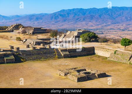 The Zapotec capital Monte Alban with its pyramids and mountain setting, Oaxaca, Mexico. Stock Photo