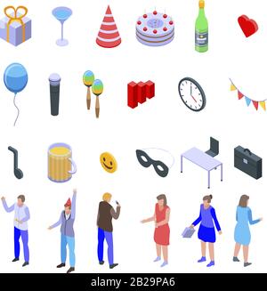 Office party icons set, isometric style Stock Vector
