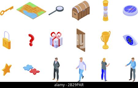Quest icons set, isometric style Stock Vector