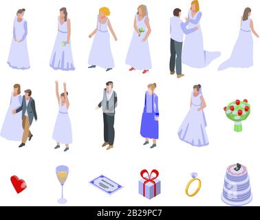 Bride icons set, isometric style Stock Vector