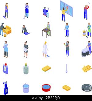 Cleaning services icons set, isometric style Stock Vector