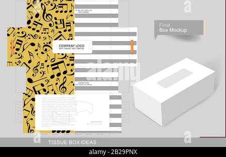 Abstract music notes pattern on tissue box, template for creative business purpose, place your text and logos and ready to go for print Stock Vector