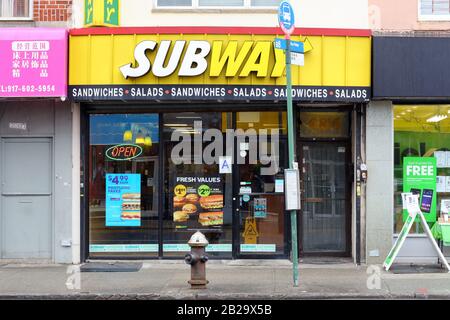 Subway Restaurant, 6414 18th Avenue, Brooklyn, New York. NYC storefront photo of a sandwich shop chain restaurant in bensonhurst. Stock Photo