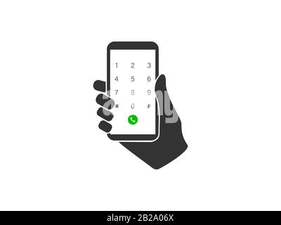Keypad, smartphone in hand icon. Vector illustration, flat design. Stock Vector