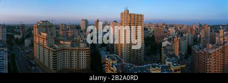 Modern Kiev (Kyiv) top view - panorama. Evening. Stock Photo