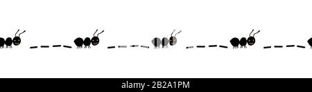 Seamless border with hand drawn ants. Black worker ants marching. Cute ants repeating border. Working team concept. Insects illustration Stock Vector