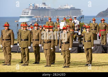 Soldiers at New Zealand Navy parade prior to Waitangi Day. New Zealand's national day commemorates the signing of treaty on Feb 6 1840 Stock Photo