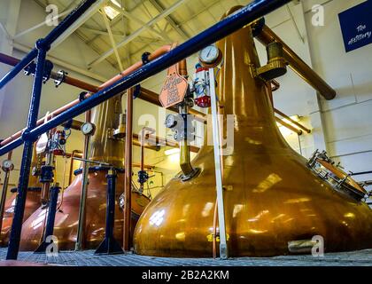 SCOTLAND, UNITED KINGDOM - MAY 30, 2019: Scottish traditional distillery producing alcoholic beverages. Stock Photo