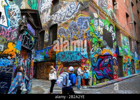 Hosier Lane, a street famous for graffiti artwork in Melbourne, Australia Stock Photo
