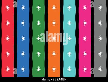 Vector abstract geometric seamless pattern, background texture. In black, red, blue, green, orange, violet, grey and white colors. Stock Vector