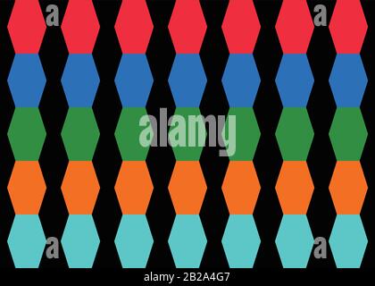 Vector abstract geometric seamless pattern, background texture. In black, red, blue, green and orange colors. Stock Vector
