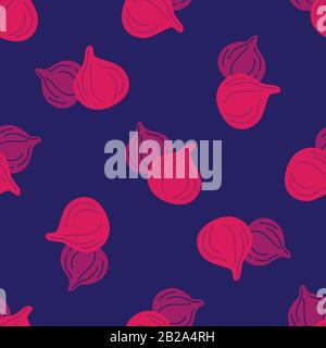 Vector seamless pattern of figs, design colorful abstract illustration. Whole pink fig fruits on blue  background for patterns, textile, packgage, wra Stock Vector