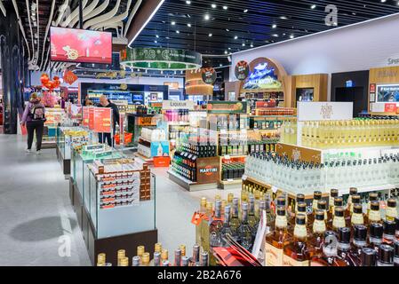 Alcohol shop at the Duty Free area of Istanbul International Airport, Istanbul, Turkey Stock Photo