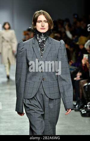 Paris, France. 28th Feb, 2020. Model walks on the runway at the Lutz Huelle fashion show during Fall/Winter 2020/2021 Fashion Week in Paris, France on Feb 28, 2020. (Photo by Jonas Gustavsson/Sipa USA) Credit: Sipa USA/Alamy Live News Stock Photo