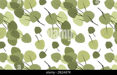 Seamless horizontal pattern with branches of eucalyptus on a white background. Vector illustration Stock Vector