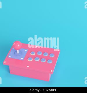 Retro arcade game controller on bright blue background in pastel colors. Minimalism concept. 3d render Stock Photo