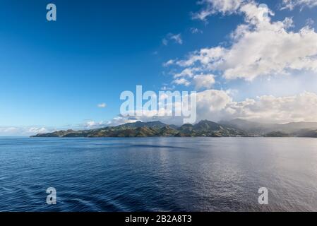 Sea and rocky coast of the tropical caribbean island of Saint-Vincent, Saint-Vincent and Grenadines Stock Photo