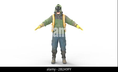 3D rendering of man in worker clothes isolated on white background Stock Photo