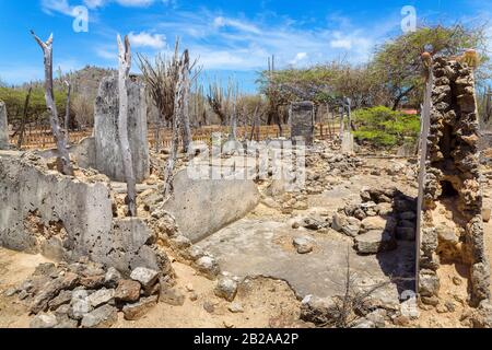 Collapsed dilapidated building with debris as a ruin on Bonaire Stock Photo