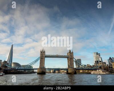 Tower Bridge and City skyline, London, England, UK Stock Photo